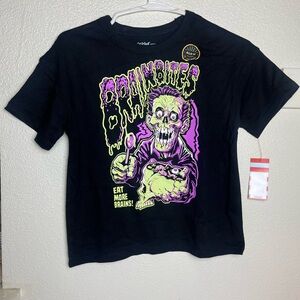 NWT Cat & Jack Zombie Brains Glow In The Dark Graphic Black Kids T-Shirt (S) 6-7